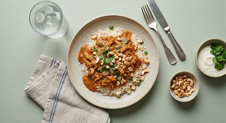 Butter chicken m. basmatiris og cashewnødder
