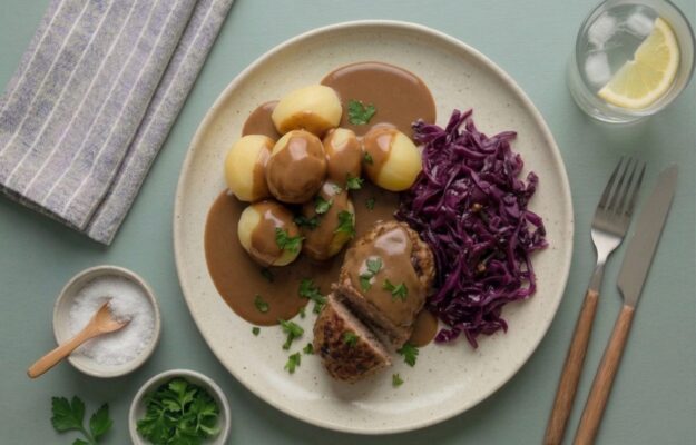 Forloren hare m. flødesauce, kartofler og gl. dags rødkål