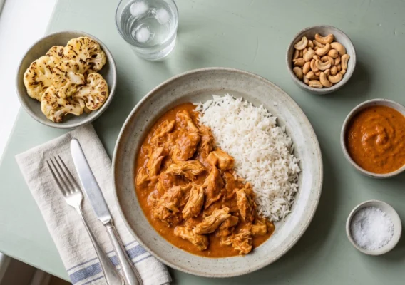 Chicken Tikka Masala m. ris, grillede blomkål og cashewnødder