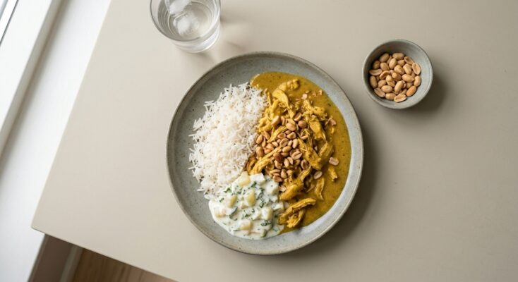 Chicken Korma m. ris, peanuts og raita🌶️
