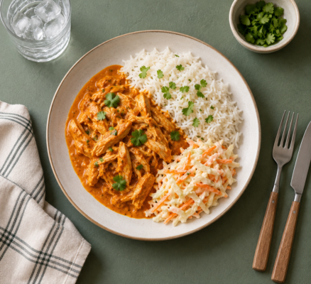 Butter chicken m. basmatiris og coleslaw